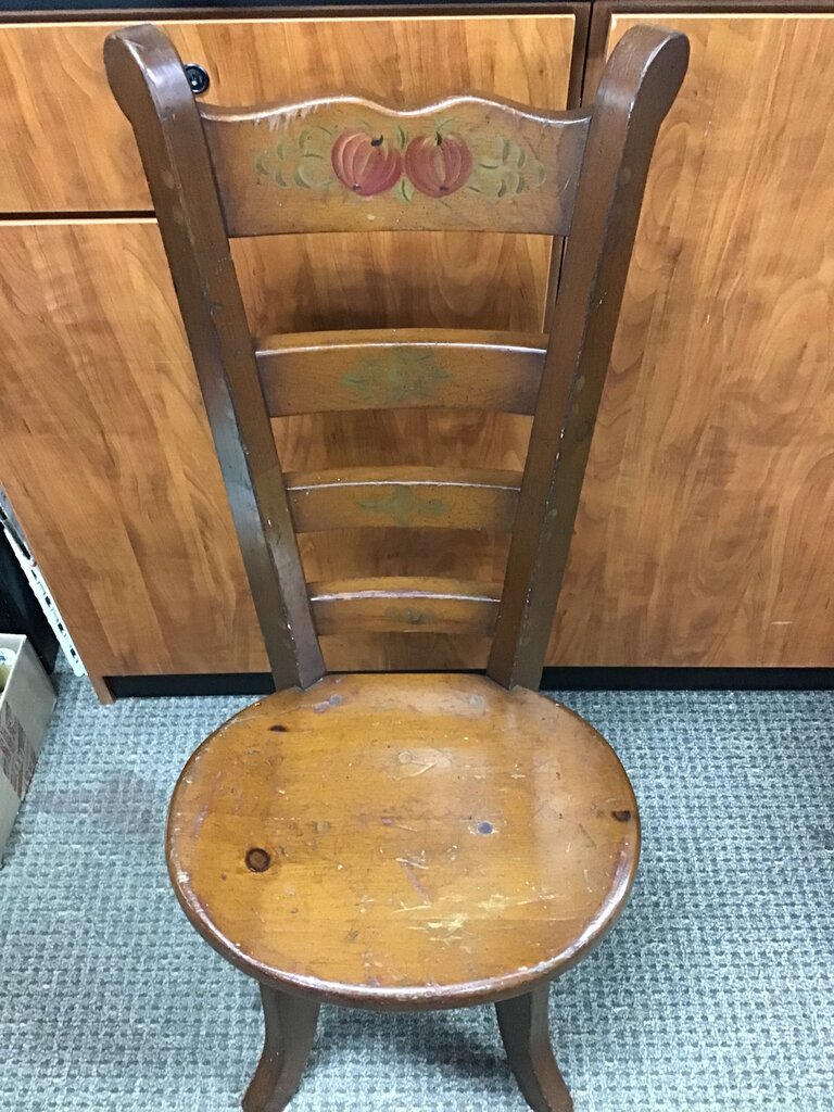 Vintage Wooden Ladder Back Chair with Decorative Painting