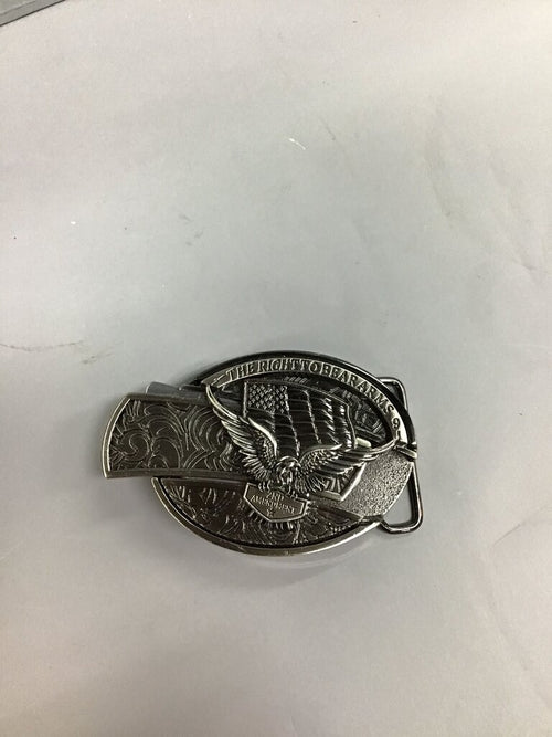 2nd Amendment Eagle and Flag Emblem Belt Buckle with Folding Knife