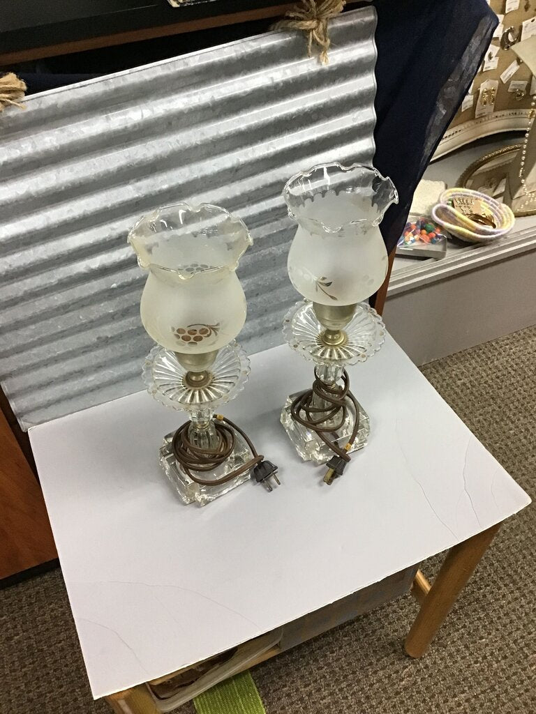 Vintage Frosted Glass Table Lamps sold as a pair