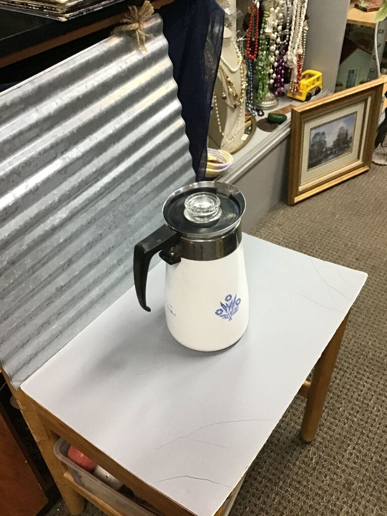 Vintage White Coffee Pot with Blue Floral Design