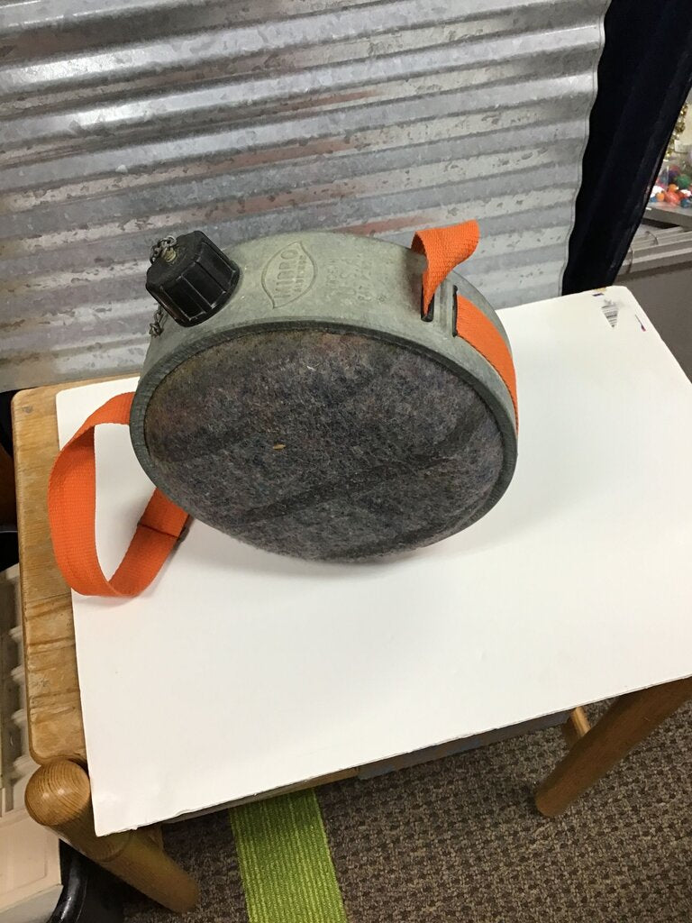 Vintage Wool Felt Canteen with Orange Strap