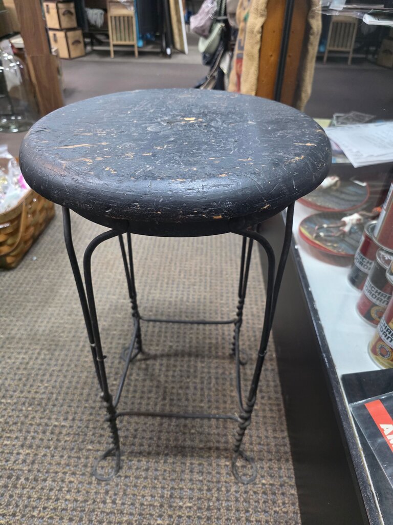 Vintage Black Wooden Bar Stool