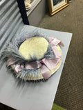 Vintage Straw Hat with Gray Feathers and Pink Ribbon