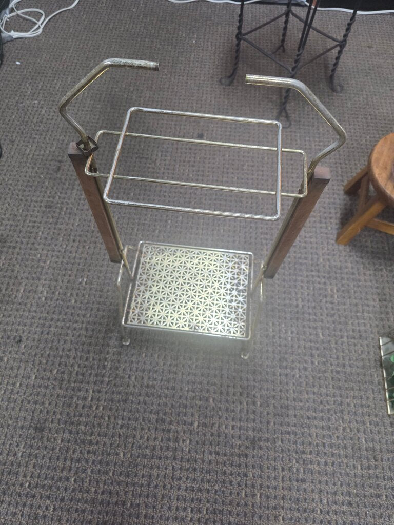 Vintage Brass and Wood Serving Table