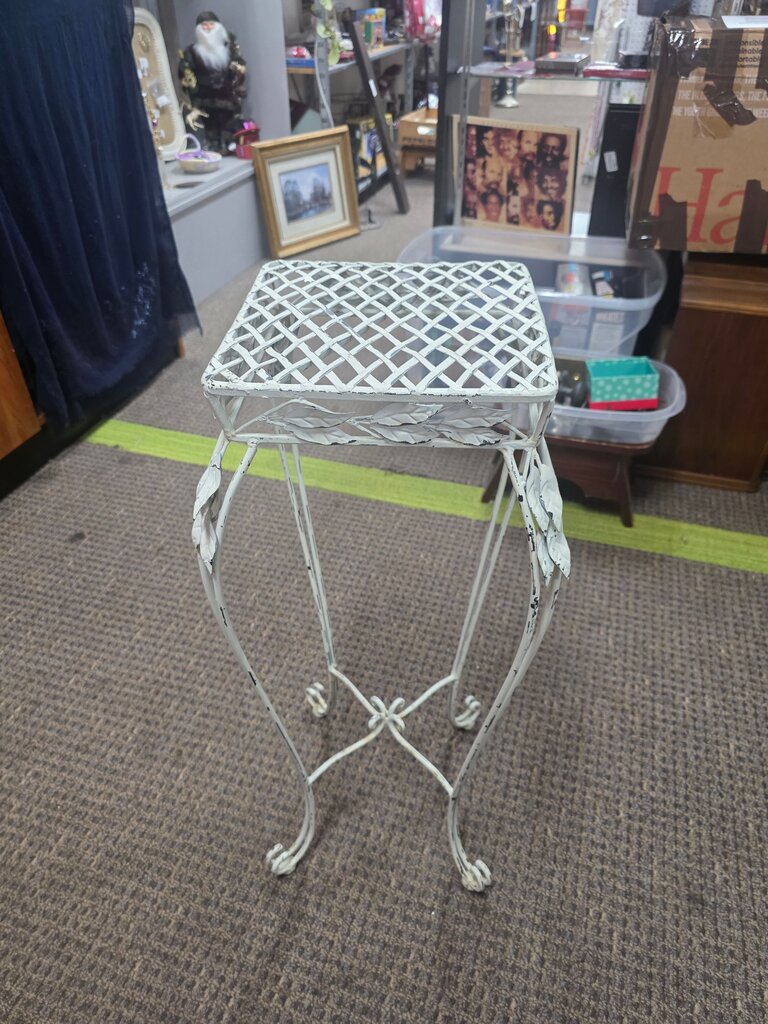 Antique White Metal Plant Stand