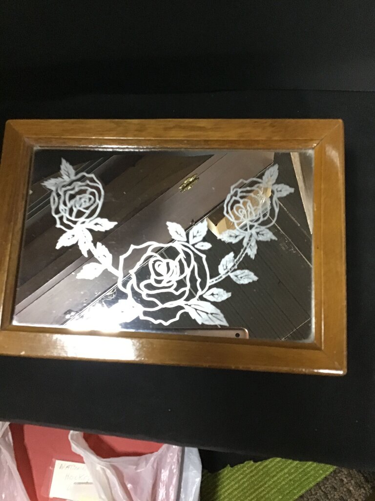 Vintage Wooden Jewelry Box with Floral Mirror