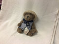 Stuffed Bear in Striped Overalls with Hat